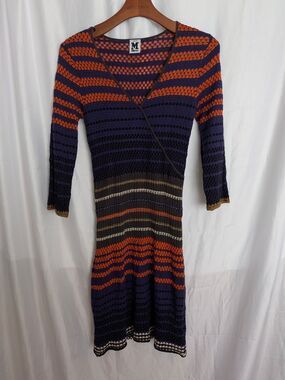 M by Missoni Purple, Orange and Brown Striped Knit Dress Size 2